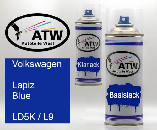 Volkswagen, Lapiz Blue, LD5K / L9: 400ml Sprühdose + 400ml Klarlack - Set, von ATW Autoteile West.